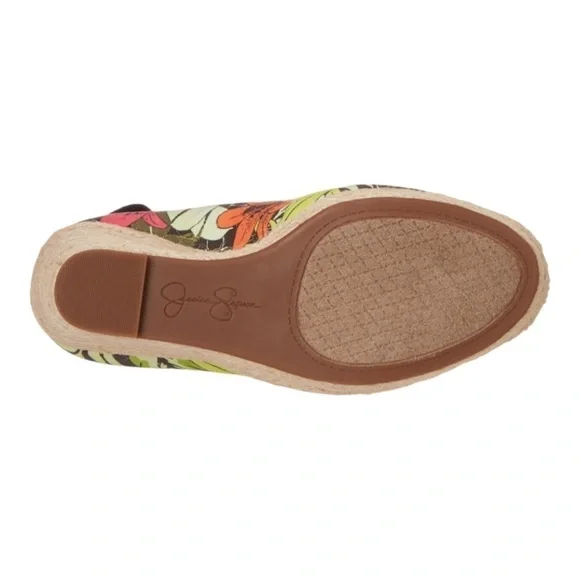 Jessica Simpson Zexie Espadrille Floral Pink Green Wedge 5 1/2 Inch Heel 9 - Picture 5 of 6